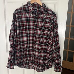 Lands' End Men's Black and Red Plaid Button Down Cotton Shirt Sz Large